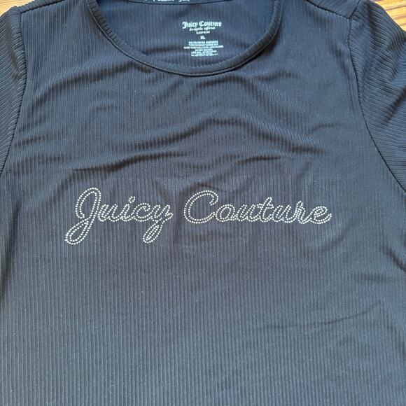 Juicy Couture black ribbed jeweled lettering short sleeve shirt SIZE XL - Picture 2 of 4